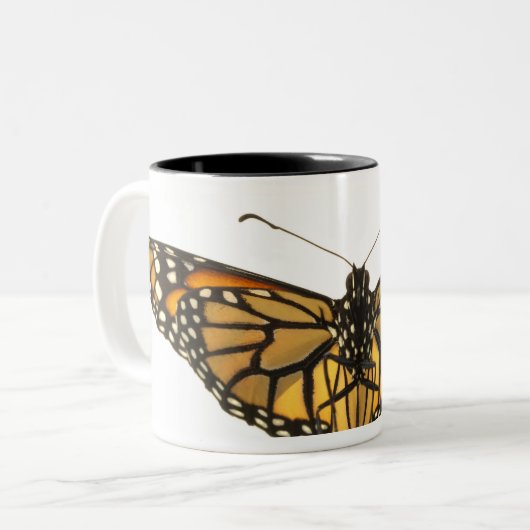 Monboogvlinder met vleugels uitgespreid tweekleurige koffiemok (Voorkant links)