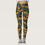 Monboogvlinder op gele naaldbomen leggings<br><div class="desc">Door de hand getrokken naadloos patroon met naalden en monboogvlinders.</div>