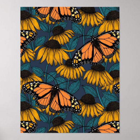 Monboogvlinder op gele naaldbomen poster (Voorkant)