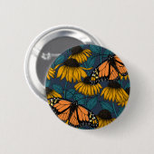 Monboogvlinder op gele naaldbomen ronde button 5,7 cm (Voorkant /achterkant)