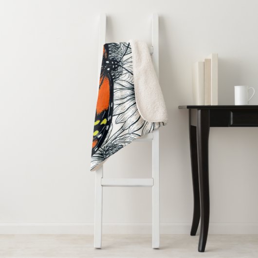 Monboogvlinder op naaldbeschermers sherpa deken (In situ)