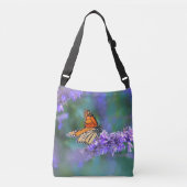 Monboogvlinder op Paarse lila ventilator Crossbody Tas (Voorkant)