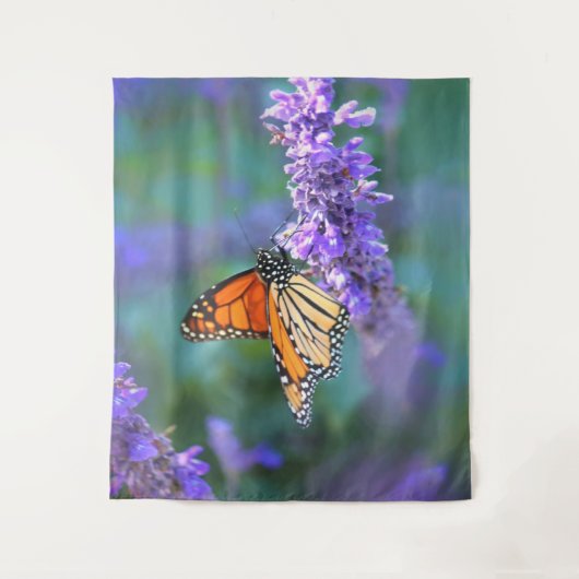 Monboogvlinder op Paarse lila ventilator Wandkleed (Voorkant)