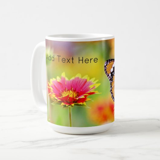 Monboogvlinder op rode en gele bloem koffiemok (Voorkant links)