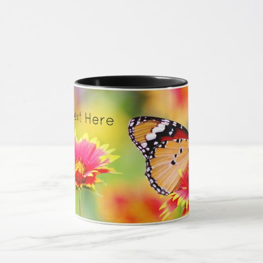 Monboogvlinder op rode en gele bloem mok (Midden)