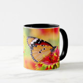 Monboogvlinder op rode en gele bloem mok (Voorkant rechts)