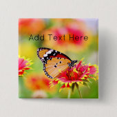 Monboogvlinder op rode en gele bloem vierkante button 5,1 cm (Voorkant)