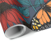 Monboogvlinder op rode naaldbomen cadeaupapier (Rol Hoek)