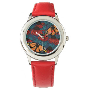 Monboogvlinder op rode naaldbomen horloge