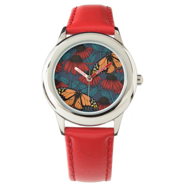 Monboogvlinder op rode naaldbomen horloge (Voorkant)