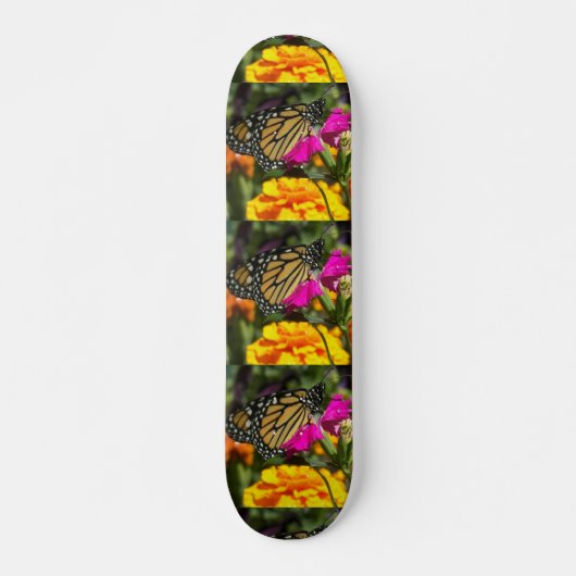 Monboogvlinder op roze marigold skateboard (Voorkant)