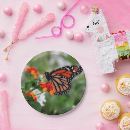 Monboogvlinder op Sinaasappel en rode lantana Papieren Bordje (Feest)