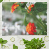 Monboogvlinder op Sinaasappel en rode lantana Theedoek (Gevouwen)