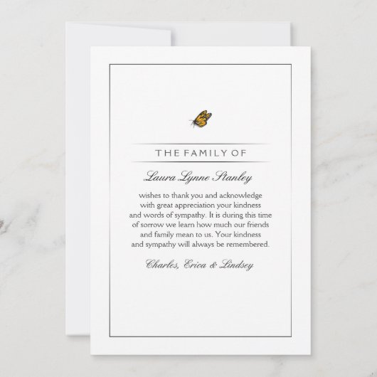 Monboogvlinder ter nagedachtenis van uw Hartelijk  Bedankkaart (Achterkant)