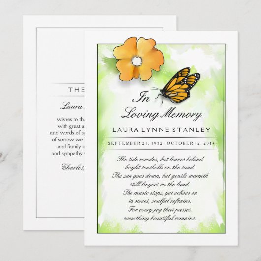 Monboogvlinder ter nagedachtenis van uw Hartelijk  Bedankkaart (Voorkant / Achterkant)