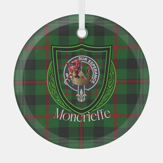 Moncrieffe Schotse Clan Tartan & Crest Glas Ornament (Voorkant)
