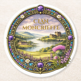 Moncrieffe Schotse Clan Tartan & Wapen Ronde Kartonnen Onderzetter