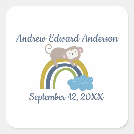 Mond Stats Rainbow Slaping Animal Baby Vierkante Sticker (Voorkant)