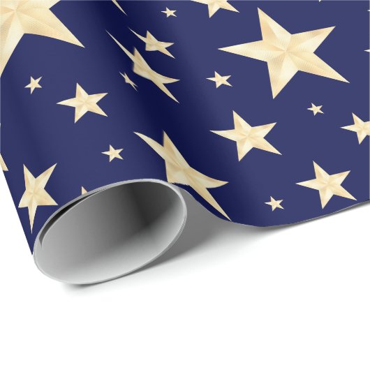 Monder Navy Blue en Faux Gold Foil Sterrennacht Cadeaupapier (Rol Hoek)