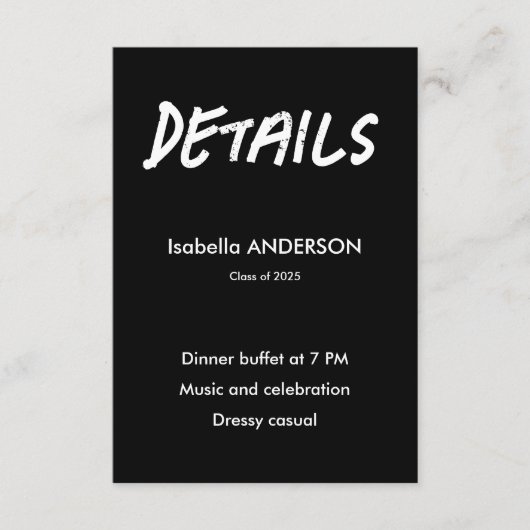 Mondern Black and White Graduation Informatiekaartje (Voorkant)