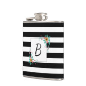 Mondern Black Stripes en Floral Monogram Heupfles (Links)