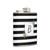 Mondern Black Stripes en Floral Monogram Heupfles (Rechts)
