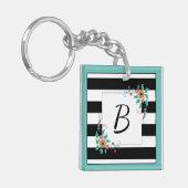 Mondern Black Stripes en Floral Monogram Sleutelhanger (Voorkant Links)