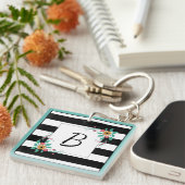 Mondern Black Stripes en Floral Monogram Sleutelhanger (Voorkant Rechts)