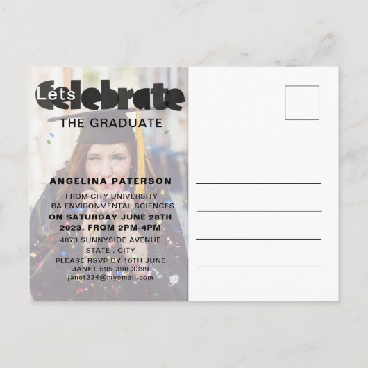 Mondern Pastel Afstuderen Foto Confetti Party Uitnodiging Briefkaart (Achterkant)