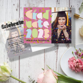 Mondern Pastel Afstuderen Foto Confetti Party Uitnodiging Briefkaart