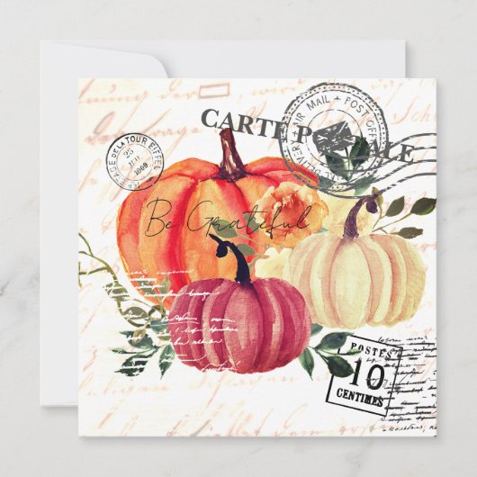 Mondern  Waterverf pompoenen Thanksgiving Feestdagenkaart (Voorkant)