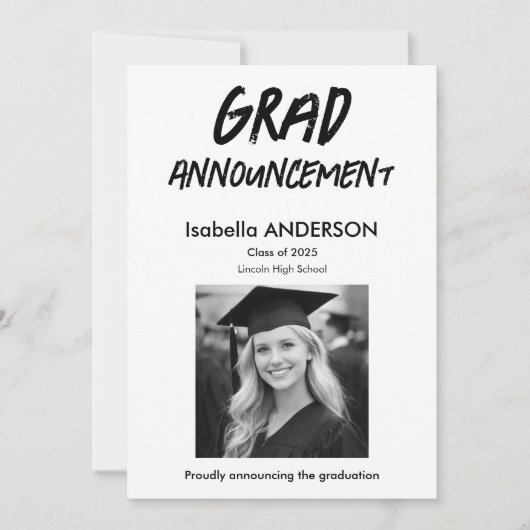 MondernBlack and White Graduation Announcement Kaart (Voorkant)