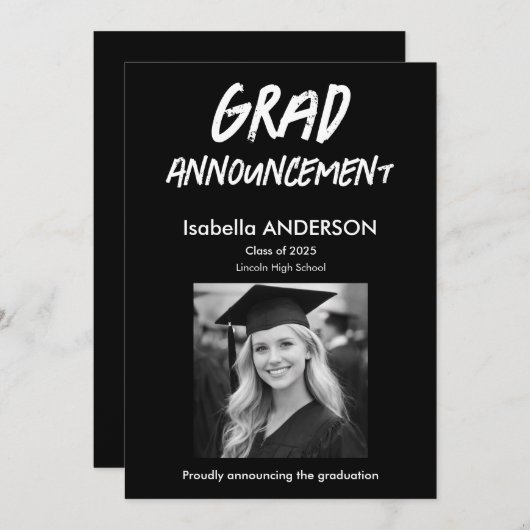 MondernBlack and White Graduation Announcement Kaart (Voorkant / Achterkant)