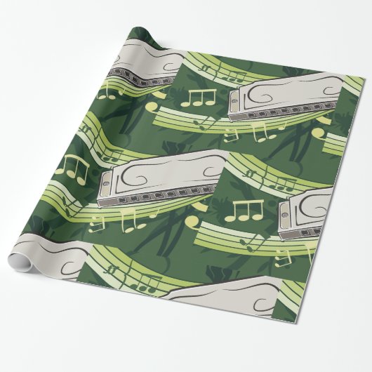 Mondharmonica Blues en Folk Muziek Cadeaupapier (Uitgerold)