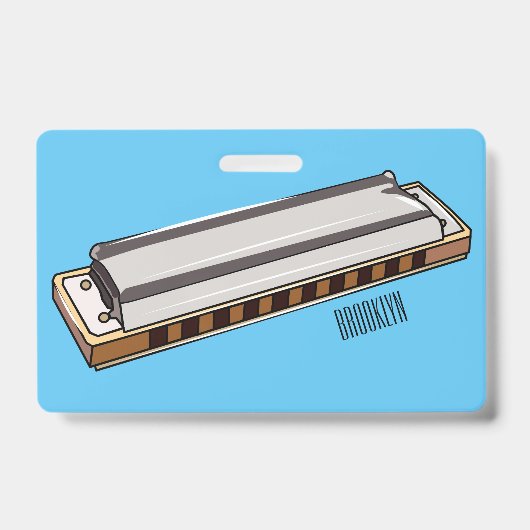 Mondharmonica cartoon illustratie badge (Voorzijde)