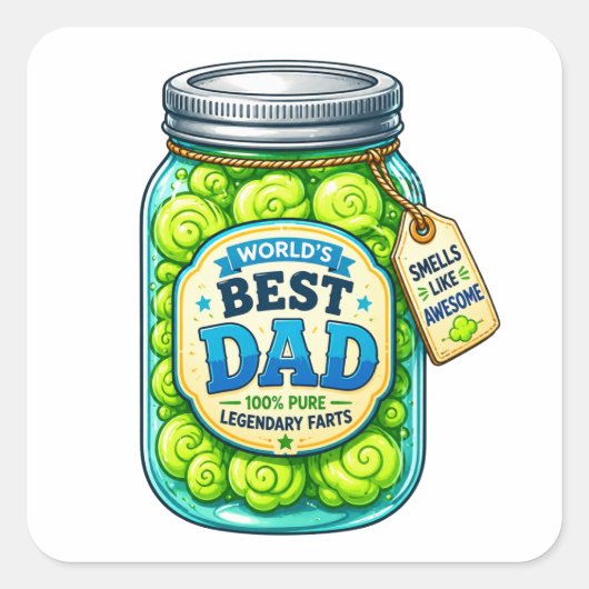 Mondiaal Beste Vader Grappige Scheet Pot Vierkante Sticker (Voorkant)