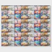 Mondiale bezienswaardigheden in Waterverf Cadeaupapier (Vlak)