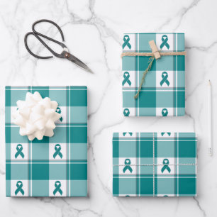 Mondkanker Bewustzijns Plaid Turquoise Lint Inpakpapier Vel