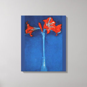 Mondriaan - Amaryllis op blauwe achtergrond Canvas Afdruk