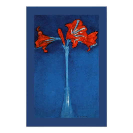 Mondriaan - Amaryllis op blauwe achtergrond. Perfect Poster (Voorkant)