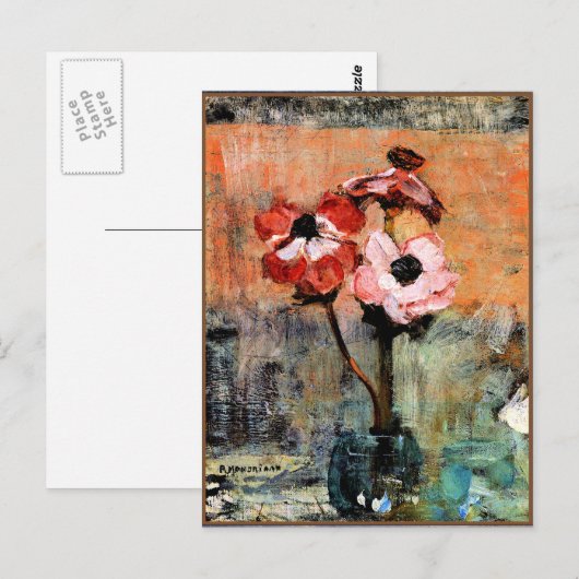 Mondriaan - Anemones in een Vase, beroemd schilder Briefkaart (Voorkant / Achterkant)