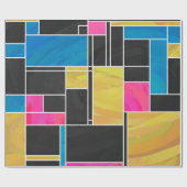 Mondriaan Blauw Roze Zwart afdrukken Cadeaupapier (Vlak)
