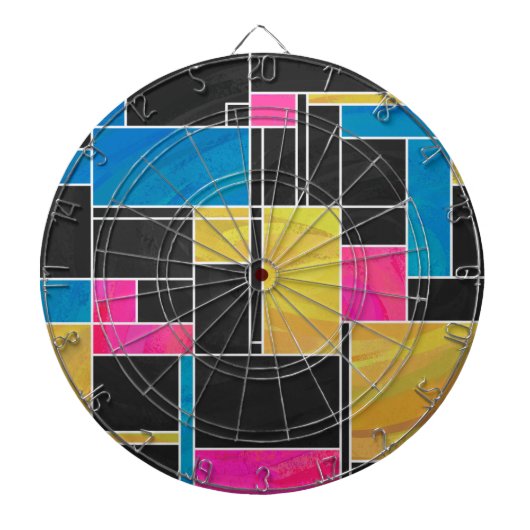 Mondriaan Blauw Roze Zwart afdrukken Dartbord (Voorkant)