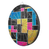 Mondriaan Blauw Roze Zwart afdrukken Dartbord (Voorkant Rechts)
