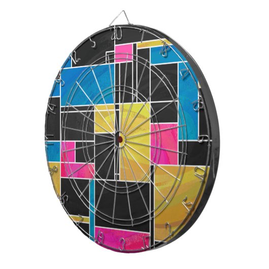 Mondriaan Blauw Roze Zwart afdrukken Dartbord (Voorkant Rechts)
