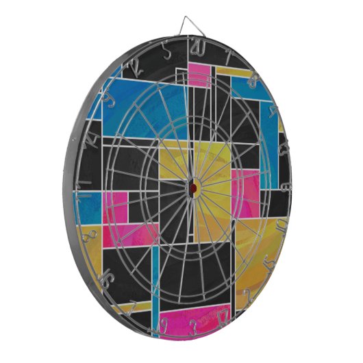 Mondriaan Blauw Roze Zwart afdrukken Dartbord (Voorkant Links)