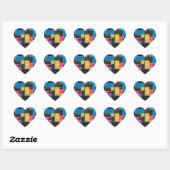 Mondriaan Blauw Roze Zwart afdrukken Hart Sticker (Vel)