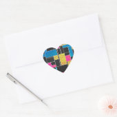 Mondriaan Blauw Roze Zwart afdrukken Hart Sticker (Envelop)
