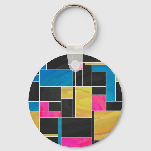 Mondriaan Blauw Roze Zwart afdrukken Sleutelhanger (Voorkant)