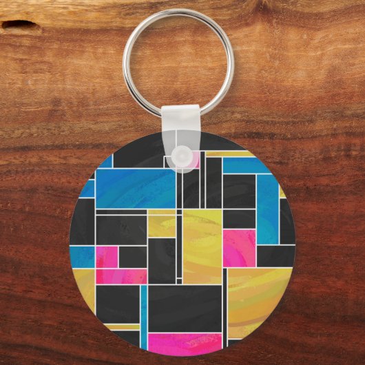Mondriaan Blauw Roze Zwart afdrukken Sleutelhanger (Voorkant)